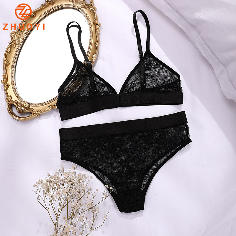 underwear set women's sexy lace ultra-thin transparent no steel ring ladies bra set Plump Women Sexy Mature Plus Size Lingerie