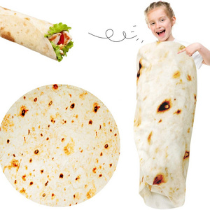 Wholesale Flannel Mexican round adult kids throw pizza food blanket 80 inches 60 inches