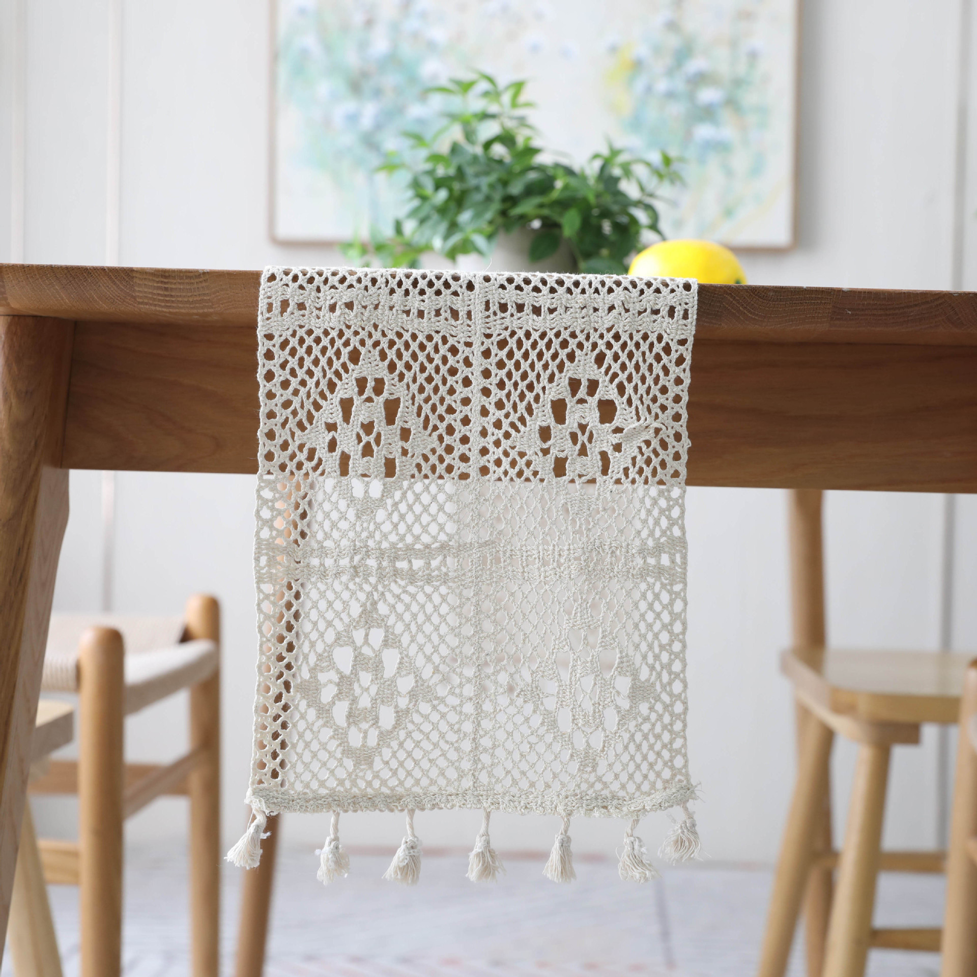 Ins crochet table runner bedside desk cover coffee white table cloth