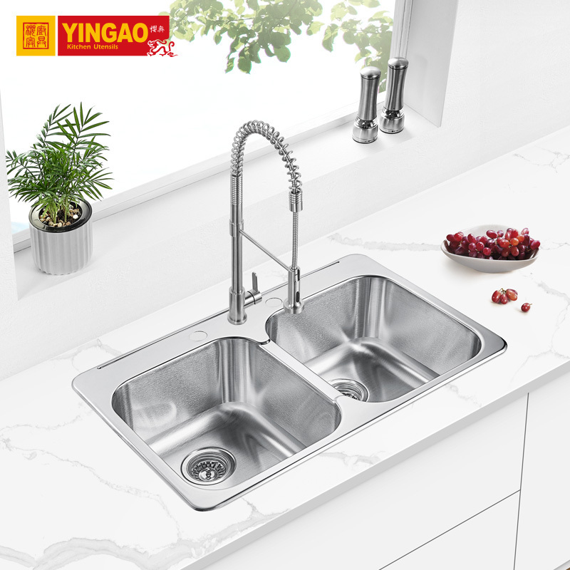 T3120DJapan Topmount Double Bowl Stainless Steel Handmade Kitchen Sink