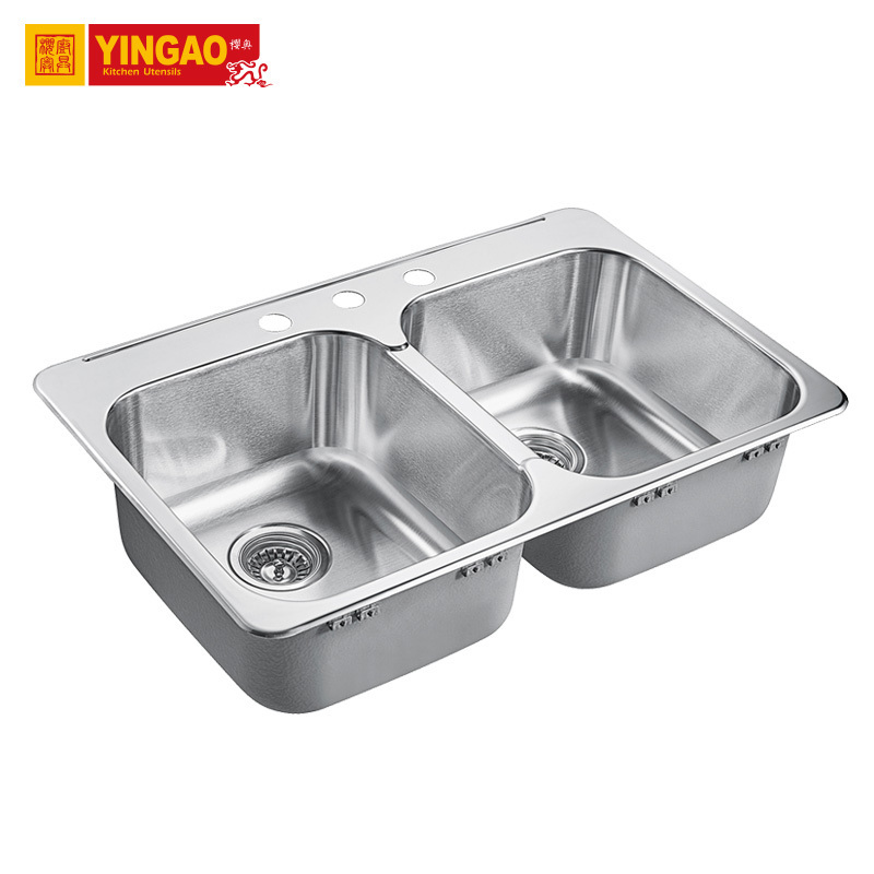 T3120DJapan Topmount Double Bowl Stainless Steel Handmade Kitchen Sink