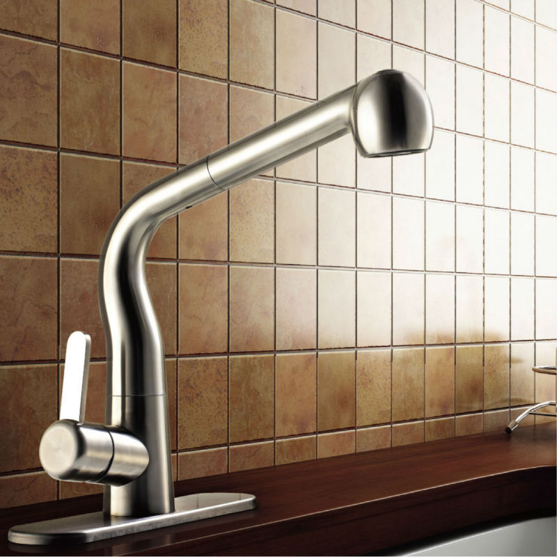 Long neck flexible hose CUPC Polished Chrome single handle kitchen faucet