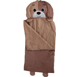 Warm Cartoon Animal Preschool Nap Mat Custom Toddler Kids Boys Girls Gifts Plush Puppy Brown Fold Sleeping Bag with Pillow