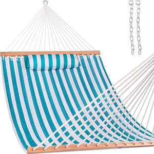 J699 double fabric hammock spreader bars outdoor patio swing sailor stripe blue white hammock swing with detachable pillow