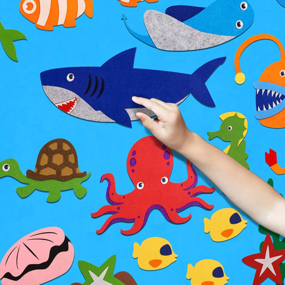 1113 Ocean Felt Board Story Set Toddlers Children Under The Sea 3.5 Feet Flannel Shark Octopus Toys Wall Stickers for Room