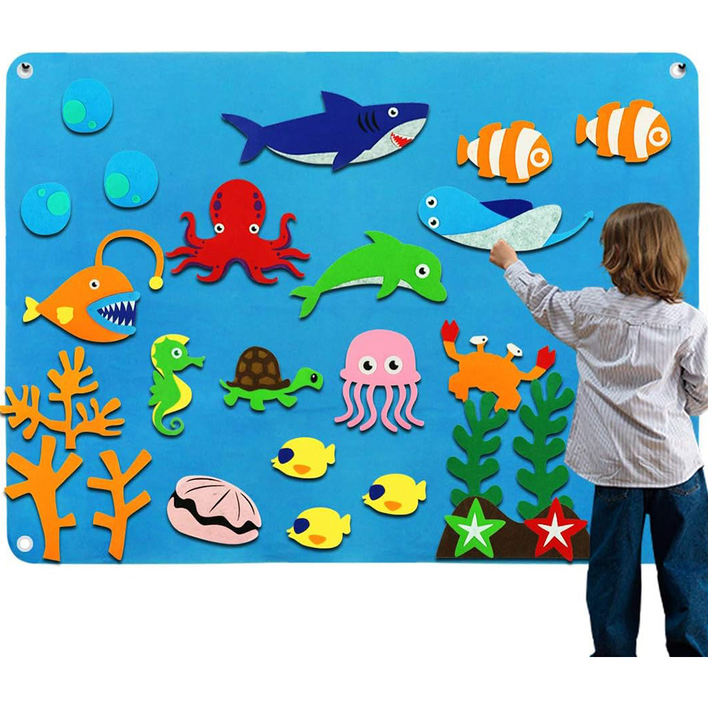 1113 Ocean Felt Board Story Set Toddlers Children Under The Sea 3.5 Feet Flannel Shark Octopus Toys Wall Stickers for Room