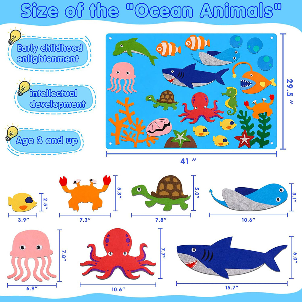 1113 Ocean Felt Board Story Set Toddlers Children Under The Sea 3.5 Feet Flannel Shark Octopus Toys Wall Stickers for Room