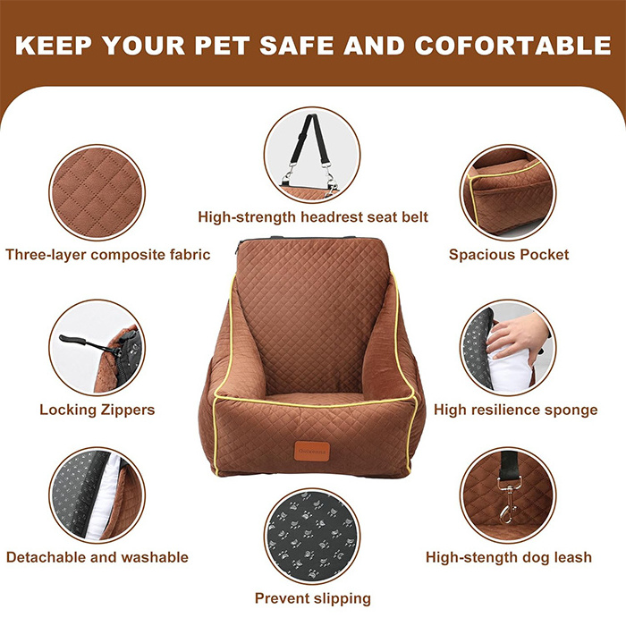 Y043 Luxury Thickened Memory Foam Filling Washable Pet Dog Cat Car Seat Travel Bed Dog Hammock for Car