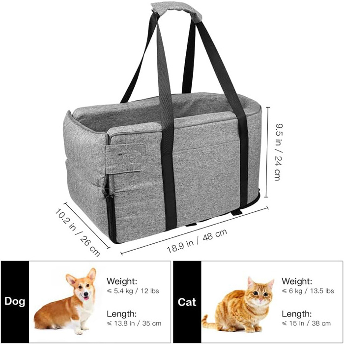 Y055 Portable Dog Pet Booster Seat Bed with Carrying Strap Fits Car Travel Center Console Dog Car Seat