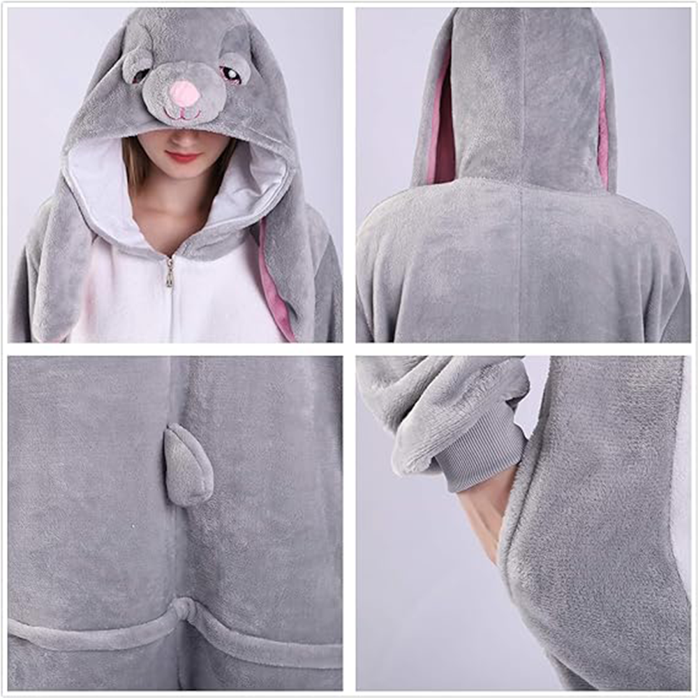 Adults Bodysuit Cute Warm Bunny Sleepwear Animal Teens Pajamas Unisex Halloween Cosplay Plush Mascot Costume Cartoon Character