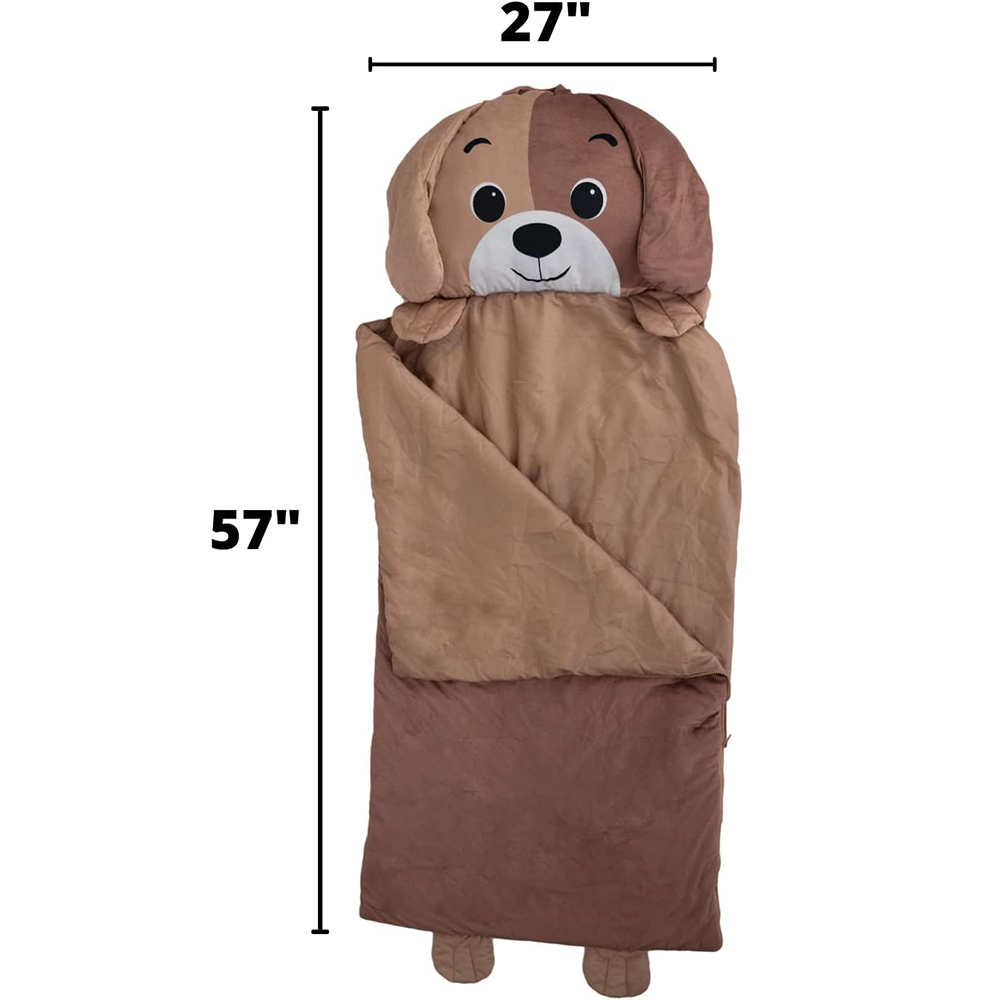 Warm Cartoon Animal Preschool Nap Mat Custom Toddler Kids Boys Girls Gifts Plush Puppy Brown Fold Sleeping Bag with Pillow