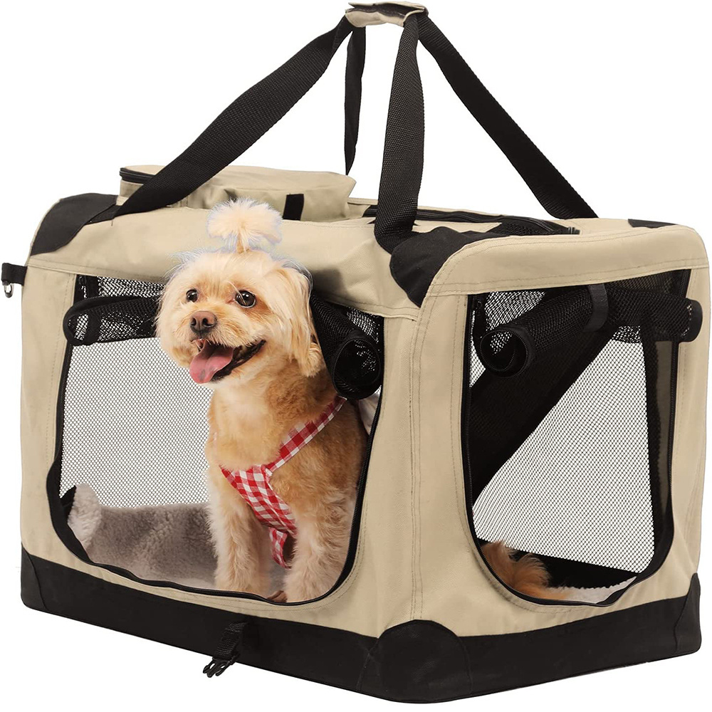 5392 Small Collapsible Crate Portable Pet Carrier Small Dogs Portable Puppy Kennel with Durable Mesh Windows Soft Mat Pet Crate