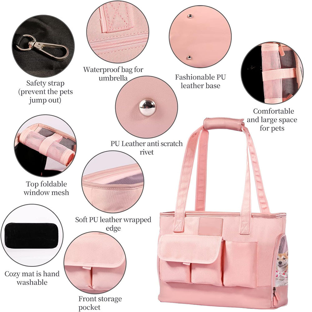 Dog Pet Carrier Foldable Waterproof Premium PU Leather Oxford Cloth Purse Portable Tote Bag Cats Small Dogs Other Pet Carriers