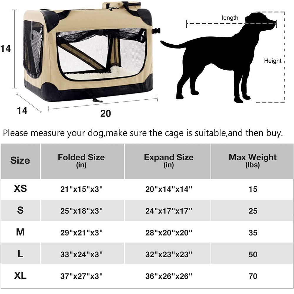 5392 Small Collapsible Crate Portable Pet Carrier Small Dogs Portable Puppy Kennel with Durable Mesh Windows Soft Mat Pet Crate