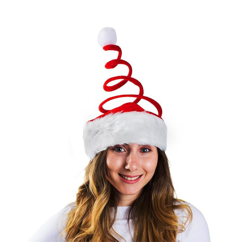 S316 High quality novelty holiday decor felt elf headband red plush santa headwear fluffy christmas tree hat