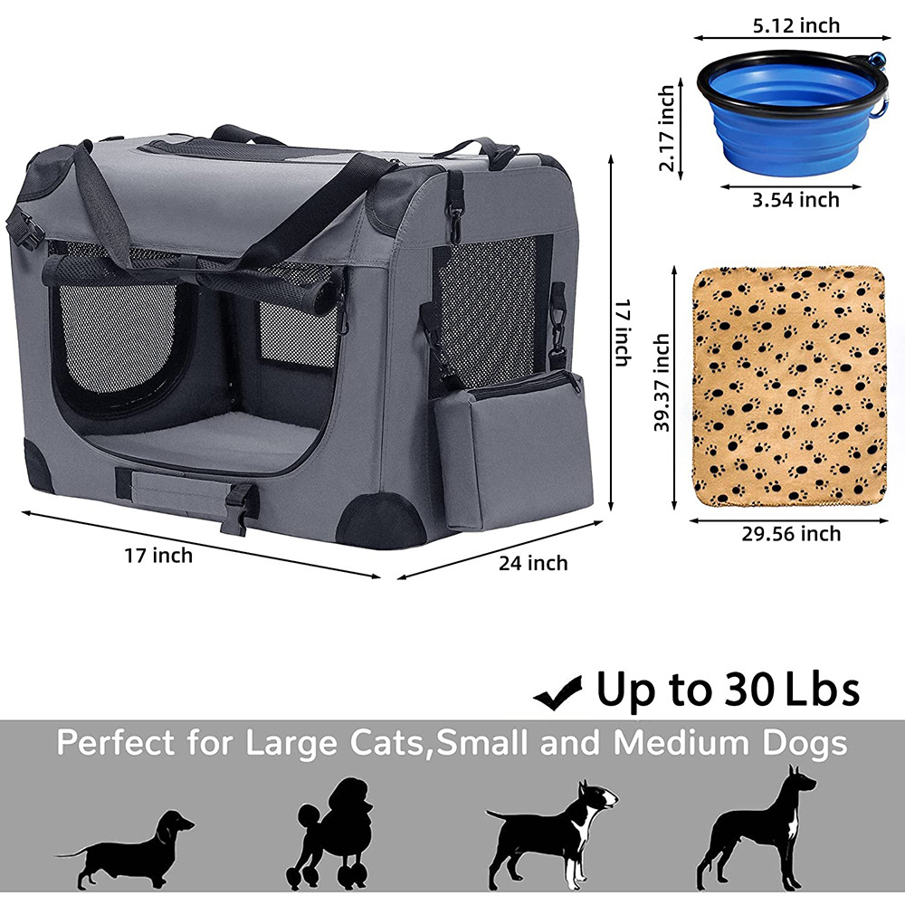 5413 Portable Collapsible Dog Crate Travel Soft Warm Blanket Foldable Bowl Large Cats Small Dogs Wholesale Pet Carrier