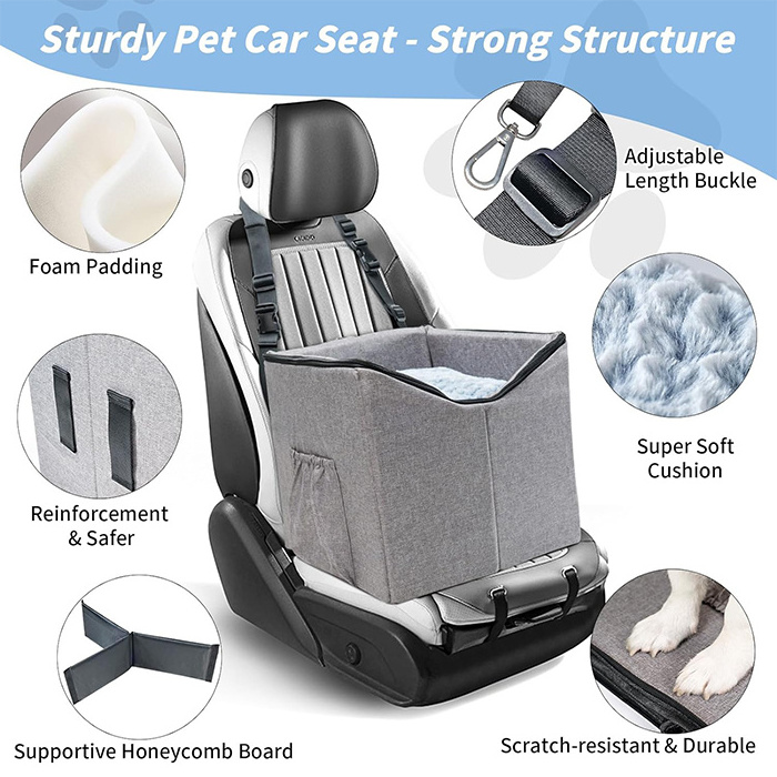 Y046 Comfortable Dog Car Seat Elevated Dog Booster Car Seats with Portable Storage Bag Pet Car Seat Cushion