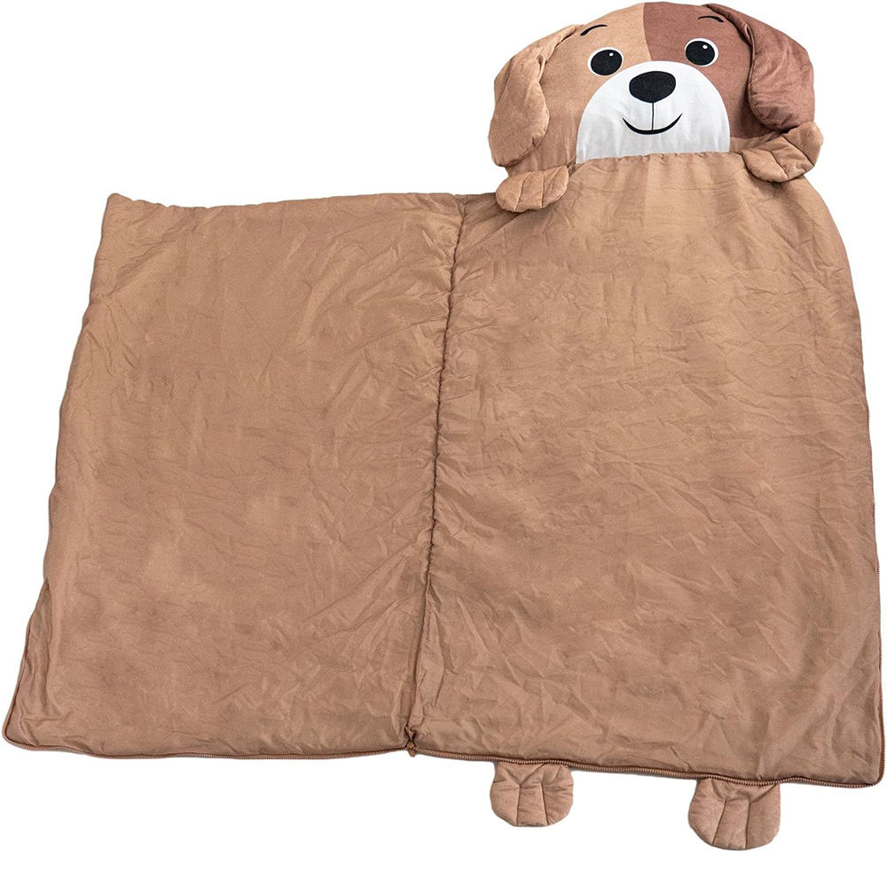 Warm Cartoon Animal Preschool Nap Mat Custom Toddler Kids Boys Girls Gifts Plush Puppy Brown Fold Sleeping Bag with Pillow