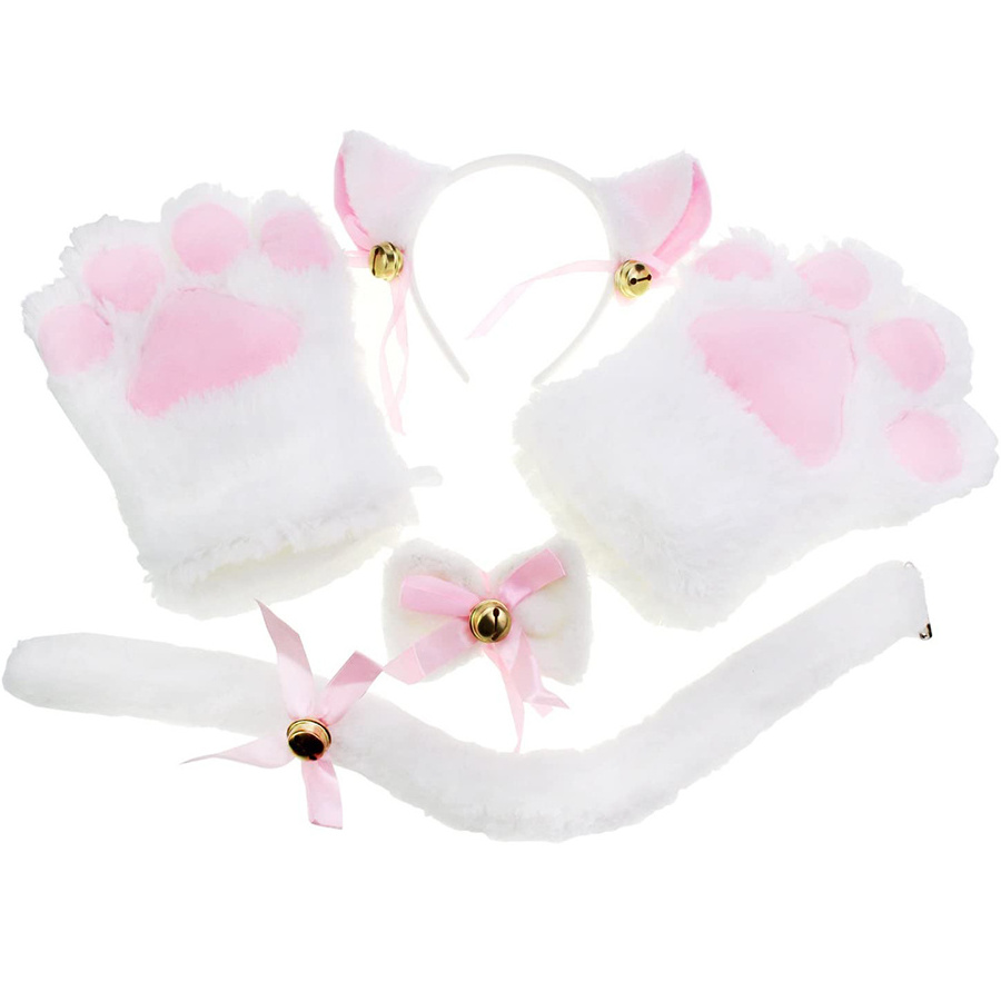 C1960 Kawaii Style Cat Kitty Cosplay Animal Mascot Costumes Set with Bell Masquerade Party Cat Kitty Costumes