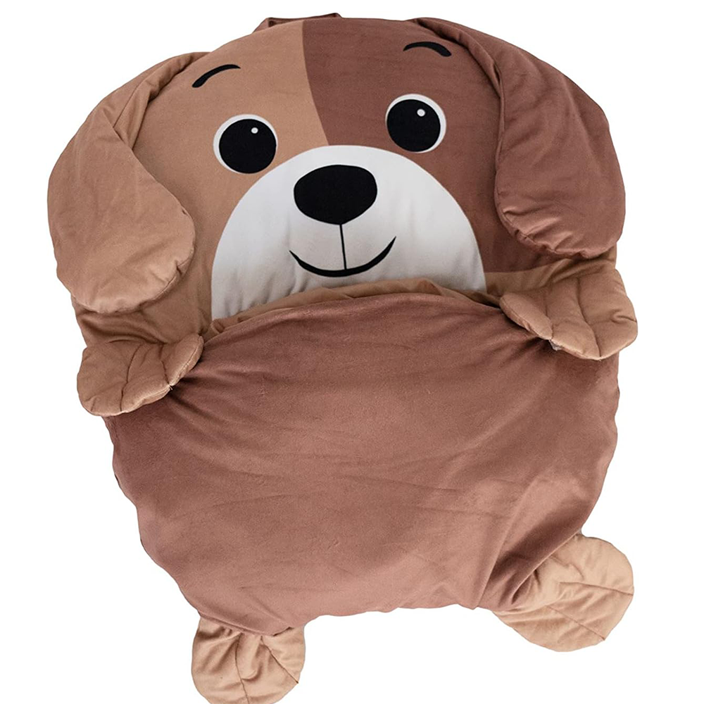 Warm Cartoon Animal Preschool Nap Mat Custom Toddler Kids Boys Girls Gifts Plush Puppy Brown Fold Sleeping Bag with Pillow