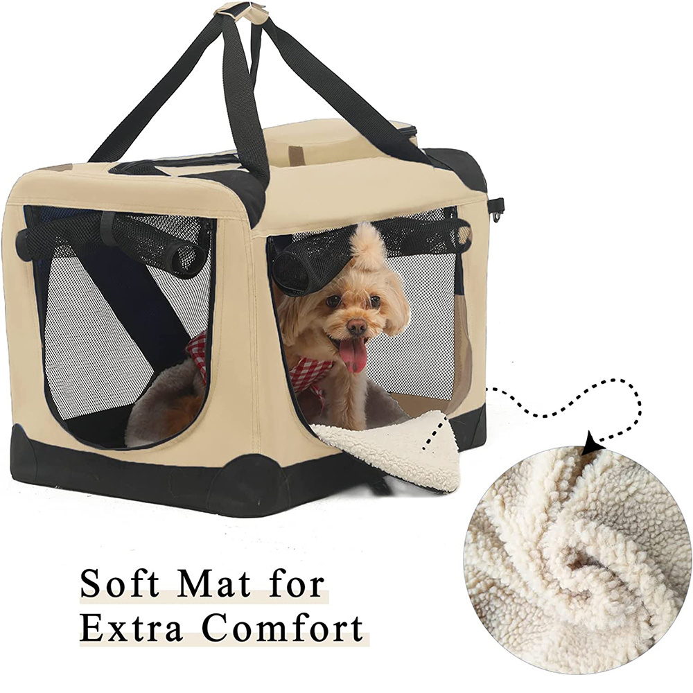 5392 Small Collapsible Crate Portable Pet Carrier Small Dogs Portable Puppy Kennel with Durable Mesh Windows Soft Mat Pet Crate