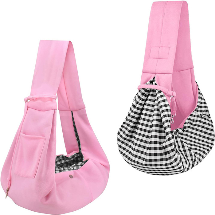 Y217 Wholesale Dog and Cat Pink Sling Bag Hands Free Reversible Soft Pouch Foldable Pet Carrier