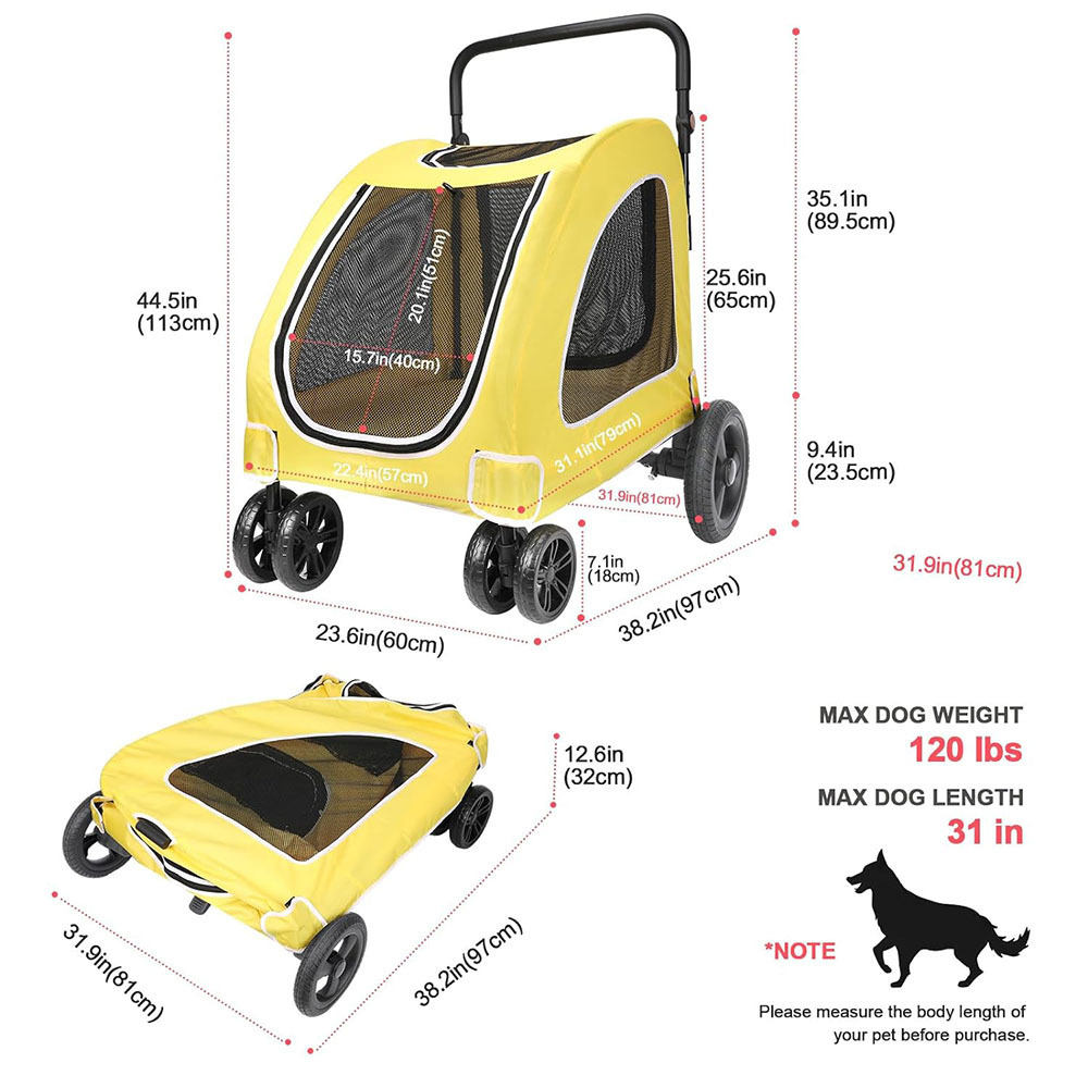 A580 Dog Stroller Pet Foldable Cart Mesh Skylight Other Pet Travel Storage Space Easily Walk in Out Dog Stroller with 4 Wheels