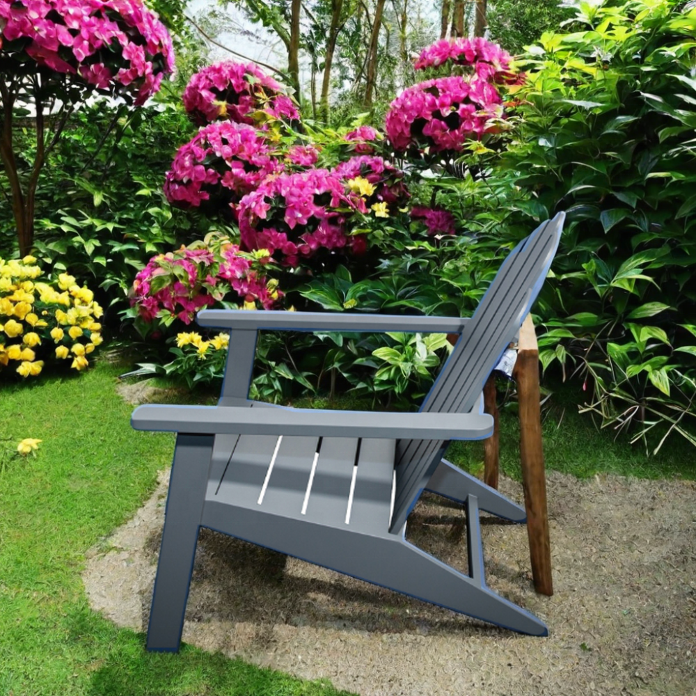 Black Adirondack Outdoor Lounge Chair Aluminum & Composite Garden Chair Durable Outdoor Furniture