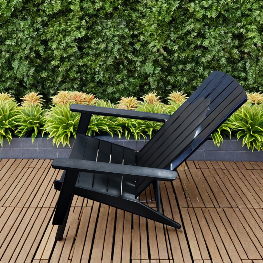 Black Adirondack Outdoor Lounge Chair Aluminum & Composite Garden Chair Durable Outdoor Furniture