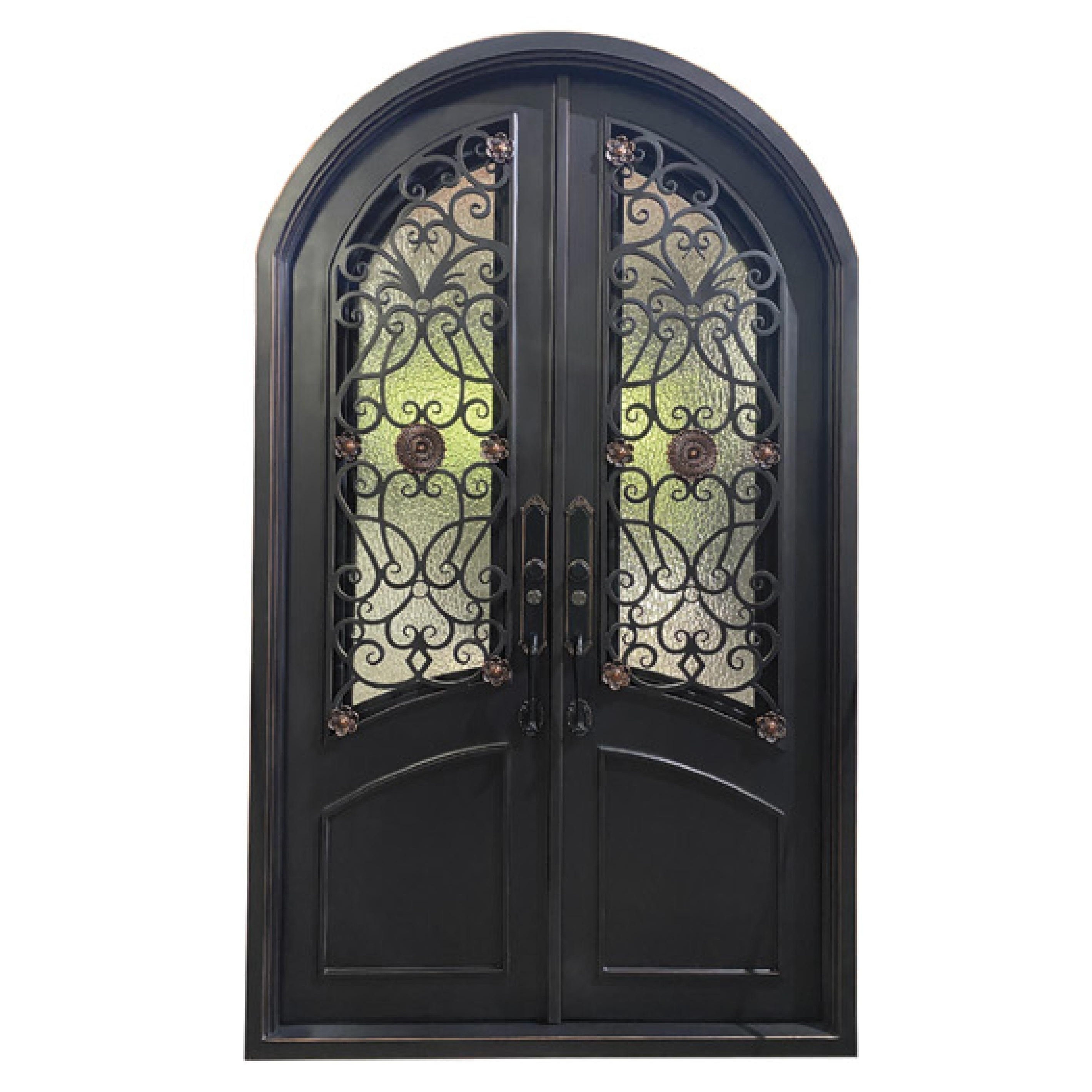 Modern Design Garden Security Frosted Glass Hot Sale Wrought Iron Exterior Front Door Designs Prices