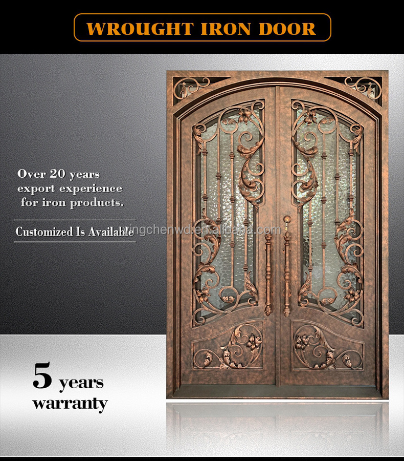 Modern Galvanized Cast Iron Entry Door Design Entrance Security Wrought Iron Door With Glass