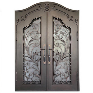 Metal French double main arch wrought iron entrance doors family home Doors