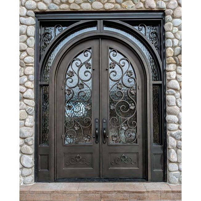 Modern Galvanized Cast Iron Entry Door Design Entrance Security Wrought Iron Door With Glass