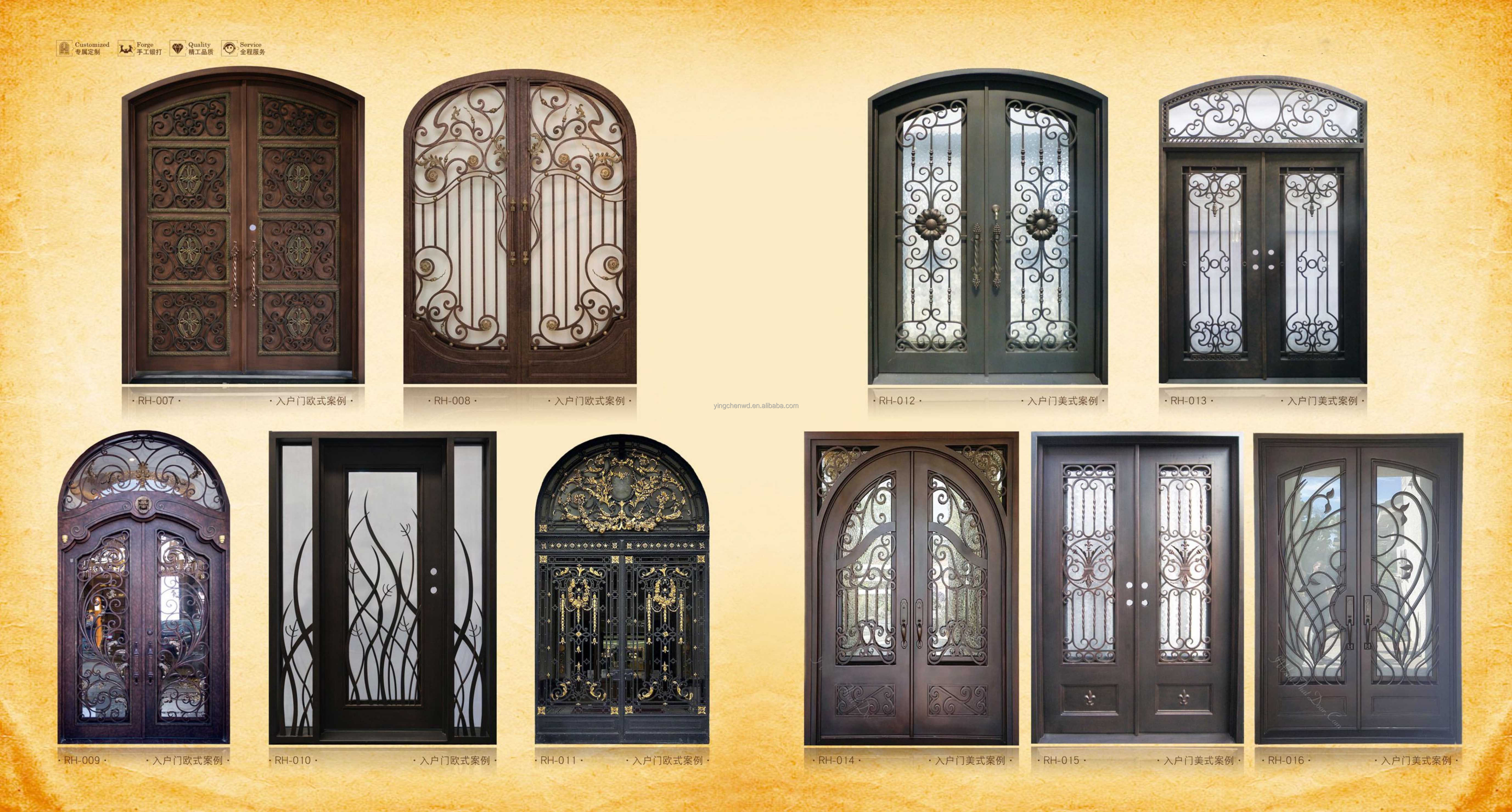 Modern Galvanized Cast Iron Entry Door Design Entrance Security Wrought Iron Door With Glass