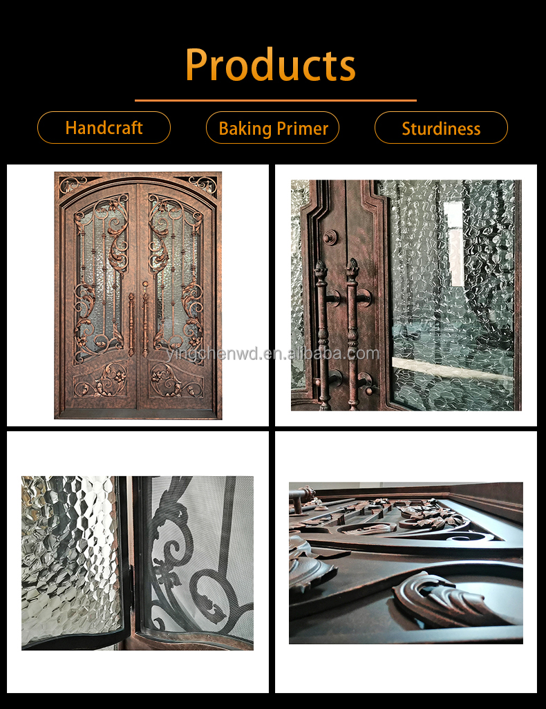 Modern Galvanized Cast Iron Entry Door Design Entrance Security Wrought Iron Door With Glass