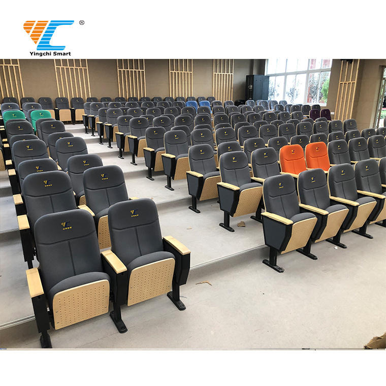 YC-618 Best Sell Lecture Hall Stadium Church Cinema Theatre Chair Public Auditorium Seat Writing Table Furniture Theater Seat