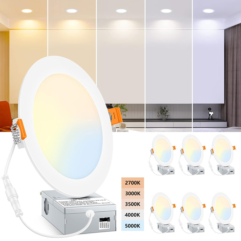 Hot Sale 6 Pack 4 Inch/6 Inch ETL 5CCT Dimmable Round Ultra Slim Recessed 9w 12w Ceiling Panel Light for Home Lighting