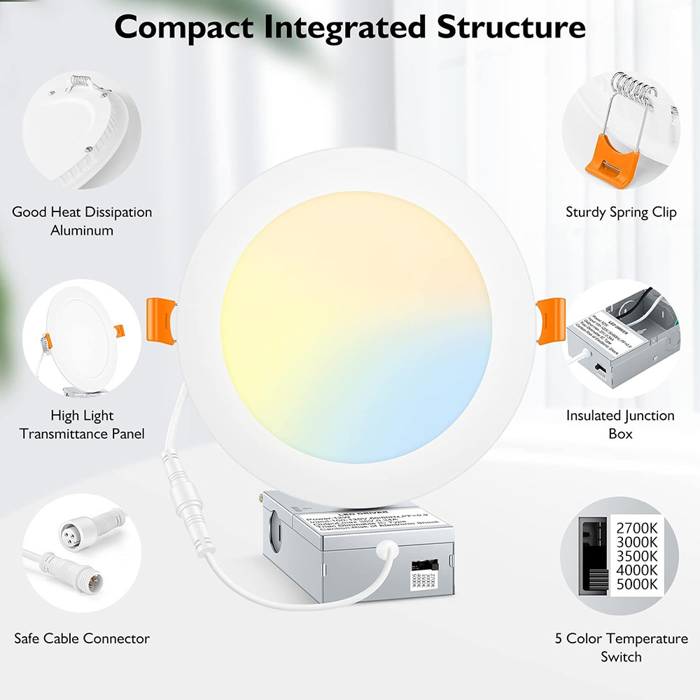 5CCT 9W 12W Round Dimmable Recessed ETL Flat Led Panel Light for Supermarket Office Hospital Home