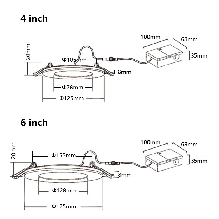 Hot Sale 6 Pack 4 Inch/6 Inch ETL 5CCT Dimmable Round Ultra Slim Recessed Mount Led Ceiling Light with Night Light