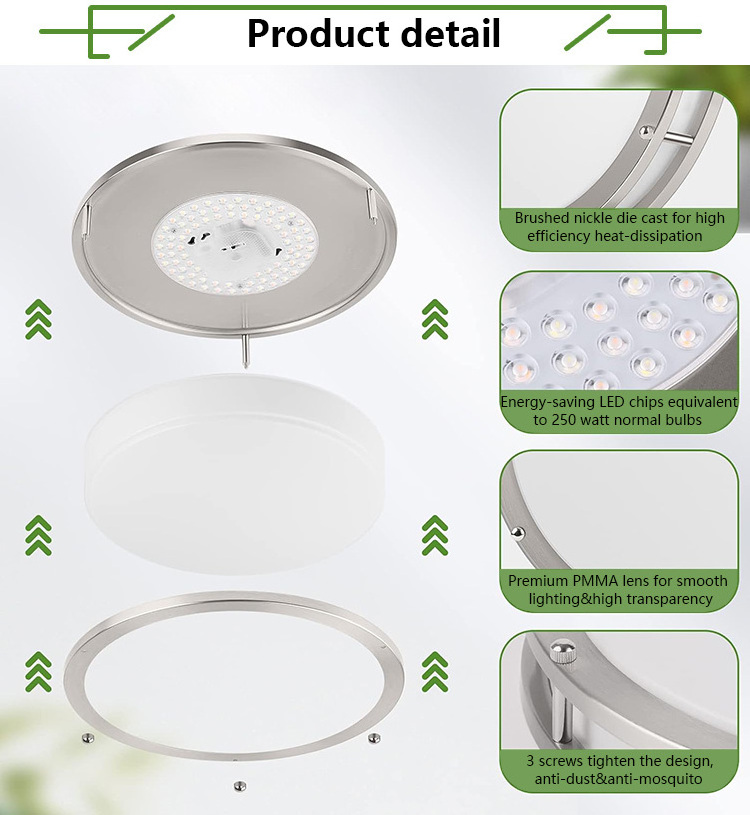 ETL 10 inch 18W 2700K/3000K/3500K/4000K/5000K Adjustable Flush Mount LED Ceiling Light Brushed Nickel Dimmable Light