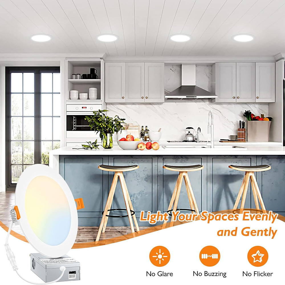 ETL 5CCT 4 Inch 9W 6 Inch 12W Dimmable Recessed Downlight Flat Led Panel Light for Home Office Lighting