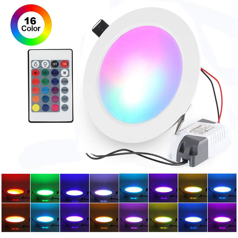 Remote Control Dimmable 10W  RGBWW Colorful LED Panel Down light Round Ceiling Spot Light For  Indoor Room Hotel Villa Shop Bar