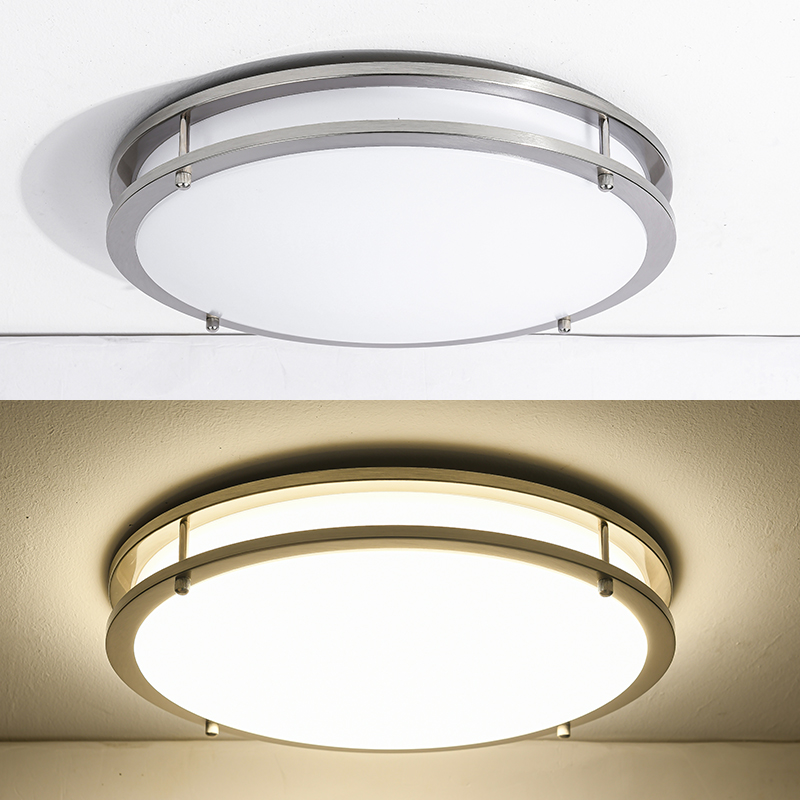 ETL Double Ring Ceiling LED Flush Mount 18W 24W Simple Design Round 10inch 12inch Nickle Dimmable Ceiling Fixture