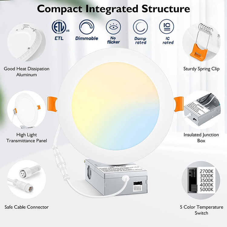 Factory Direct Sale ETL Aluminum 5cct 4 Inch 6 Inch 9 12  Watt Smd Round Lamps Led Panel Light