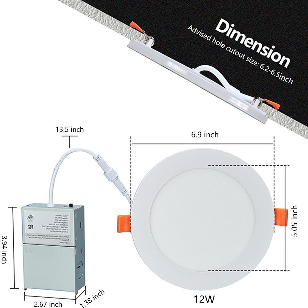 5CCT 4/6 Inch  9W+3W 12W+3W Ultra-Thin  Dimmable Canless Wafer Panel light LED Recessed Ceiling Light with Night Light