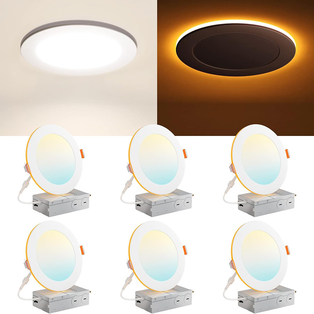 Hot Sale 6 Pack 4 Inch/6 Inch ETL 5CCT Dimmable Round Ultra Slim Recessed 9w 12w Spot Light Ceiling Lamp for Home Lighting