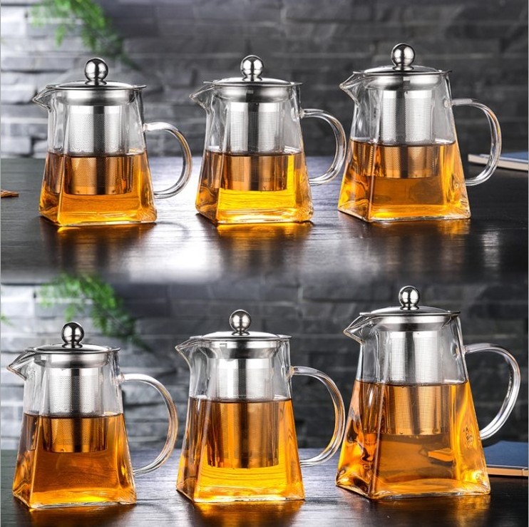 Hot sale 950ML square shape glass teapot with stainless steel and infuser