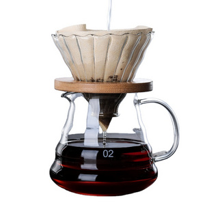 Hot sale 60 drip limited hot coffee dripper style server kettle glass coffee pot/teapot set with filter and wooden holder