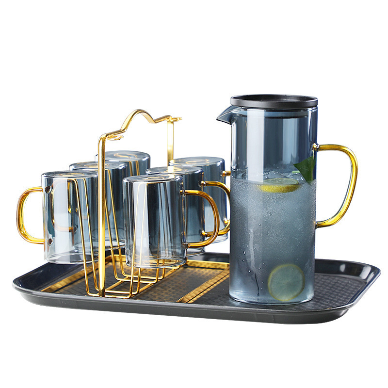 Glass cold Pitcher thickened creative  juice kettle with cover high temperature resistant glass jug pitcher set