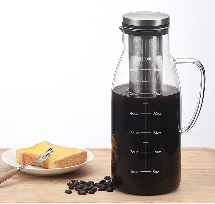 1500ml Large Capacity Borosilicate Ice Cold Brew Coffee Tea Maker Glass Tea pot Pitcher With Removable Infuser glass coffee pot